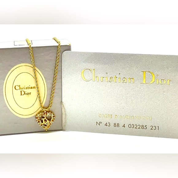 Auth Christian Dior Gold Plated Dior Pendant W/Rhinestone Necklace SKS3782 - Picture 1 of 16